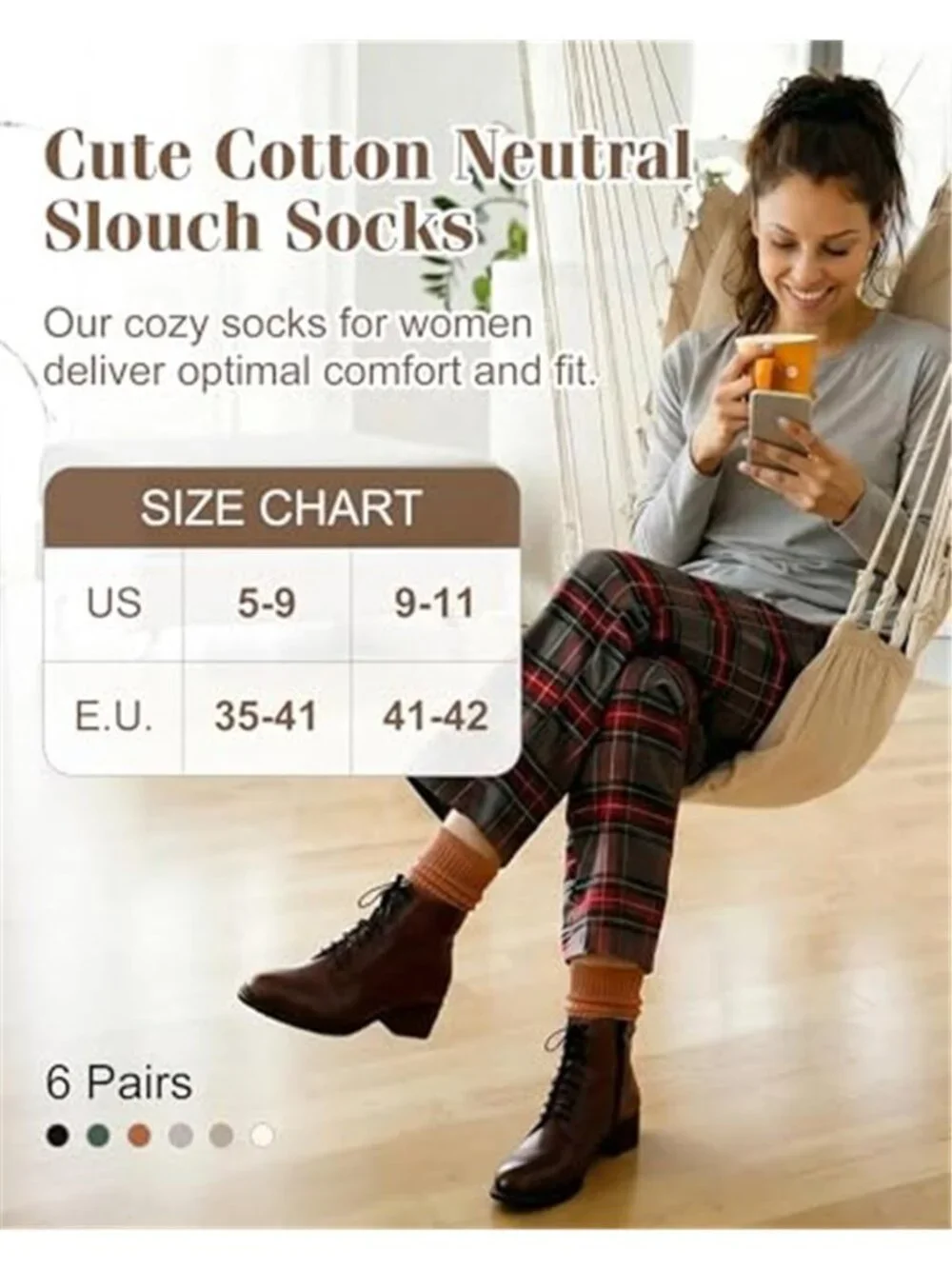 6 Pairs Cotton Crew Socks for Women Long Boot Socks